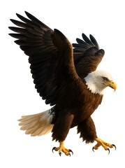 Obraz premium Majestic bald eagle mid-jump with wings slightly open in a heroic pose.