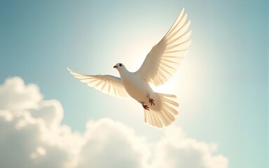 Obraz premium white dove flying on sky in beautiful light for freedom concept. High quality