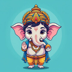 Cute Lord Ganesh, vector style in vibrant colors