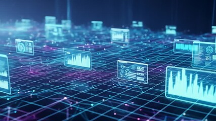 Futuristic holographic dashboard with glowing financial data and analytics visualization - Powered by Adobe