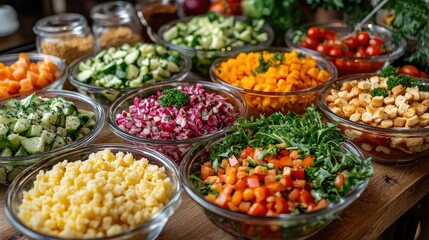 Assortment of colorful fresh vegetables ready for diverse salad creations