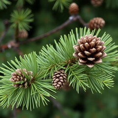 Branches of a swiss stone pine with stone pine cones