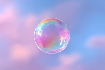 Iridescent Bubble Against Pastel Sky