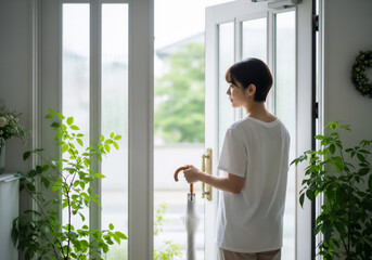 雨の日に傘と過ごす女性のライフスタイル
