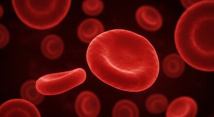 Red Blood Cells Floating on Dark Background Macro View