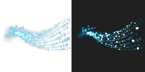 Digital Data Flow in Blue Display on Transparent and Black background, cutout, png