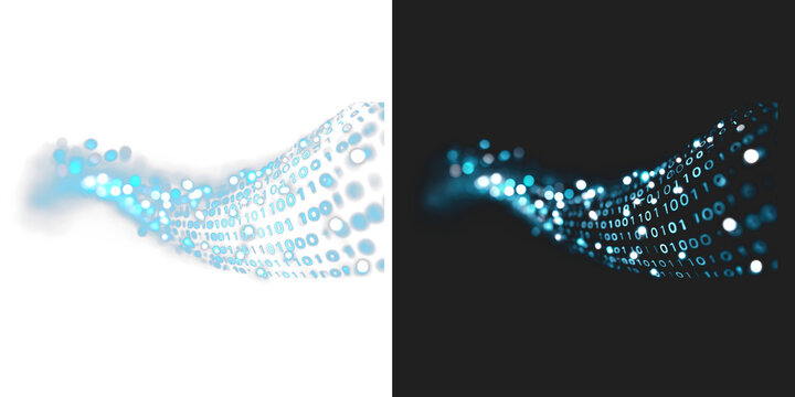 Digital Data Flow in Blue Display on Transparent and Black background, cutout, png