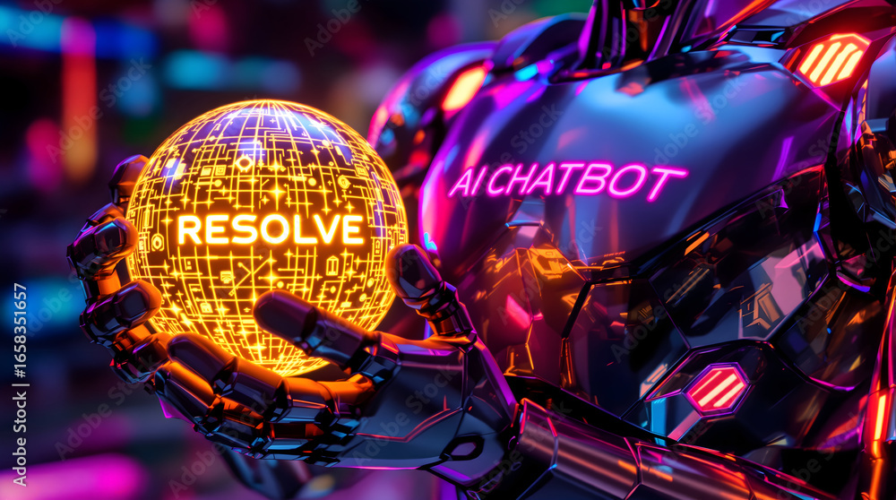 Aufkleber advanced robot holds glowing globe symbolizing artificial intelligence and chatbot technology in a c