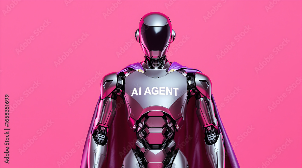 Aufkleber futuristic robot in a vibrant pink background representing ai agent showcases advanced technology an