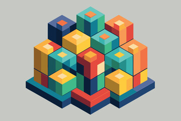 Obraz premium Colorful isometric cubes arrangement depicting modern architecture geometric shapes and artistic composition on light background
