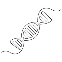 Minimalist One Line Drawing of DNA Helix Structure, Simple Scientific Line Art for Genetics, Biology, Medical, or Tech Design
