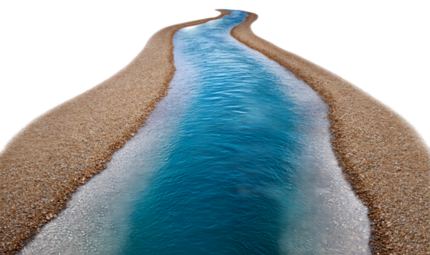 Serene Inlet Flowing Through Sandy Landscape Isolate on Transparent Background, cutout, png