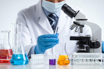 Fototapeta premium A scientist examines a sample under a microscope, showcasing the importance of research and innovation in modern science.