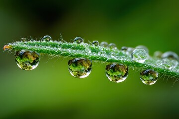 Water Drops On Green Leaf Close Up