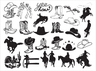 Obraz premium Cowboy and Western Themed Vector Silhouettes Set