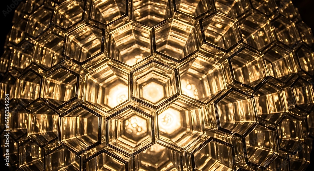 Poster Illuminated Hexagonal Glass Structure Creates an Abstract Pattern