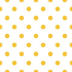 Yellow and white polka dot seamless pattern background