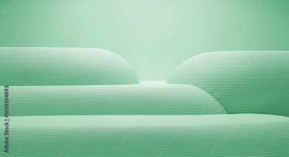 Poster Minimalist light green platform with curved shapes for product display