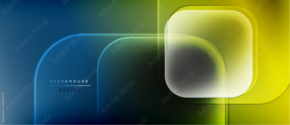 Poster abstract geometric design. blue, green, yellow gradients overlap creating modern background. minimal