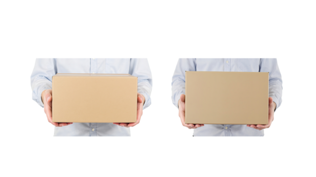 Man holding box on transparent background png - Powered by Adobe