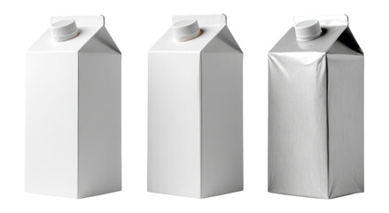 White and Silver Carton Drink Containers Isolated on Transparent Background