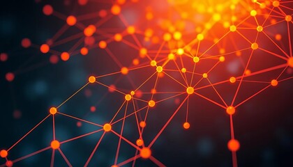 Abstract orange network nodes and lines forming a digital communication web,   network graphic,  nodes
