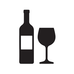 French Wine Bottle and Glass Silhouette Vector