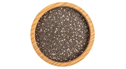 Isolated Chia Seeds in Wooden Bowl