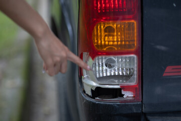 A damaged car on the road after a crash, showing collision impact, danger, injury risk, insurance...