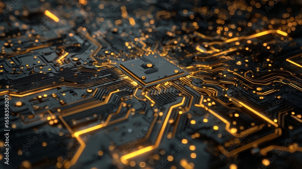 Aufkleber futuristic printed circuit board background with glowing electronic lines, modern server motherboard