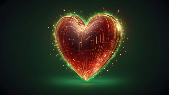 Glowing Heart A Digital Render of Love and Affection on a Dark Green Background