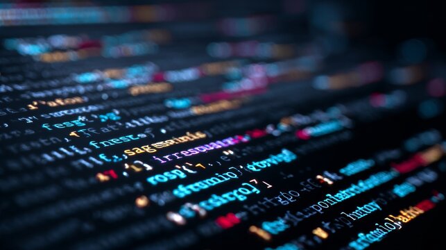 Abstract digital programming code background with futuristic computer script, software development concept, modern technology lines, cyber data processing pattern, and innovative coding visualization