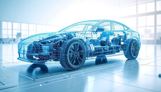 Digital car design,  transparent chassis,  modern