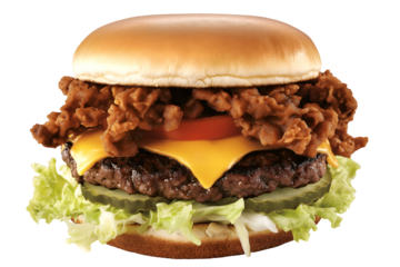 A classic cheeseburger with a slice of melted cheese and pickles