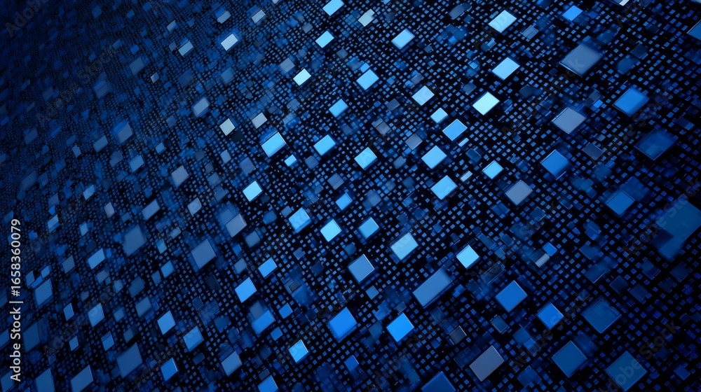 Aufkleber futuristic blue digital technology background with glowing square pattern, abstract cyber grid, mode