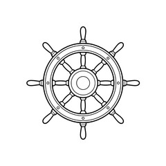 Obraz premium Single Line Art Ship's Wheel Icon: Nautical, Black Outline on White Background