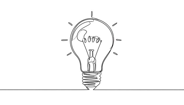 Single line drawing of a light bulb.