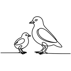 Fototapeta premium Two Birds: Single-Line Drawing of Adult Bird and Chick