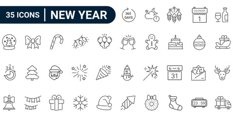New year line icon set. Outline icon collection. Editable stroke. Vector illustration