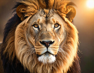 Fototapeta premium Majestic Lion Portrait: Intense Gaze, Golden Mane, Wildlife Close-Up