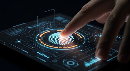 Fingerprint authentication on a futuristic tech device for security