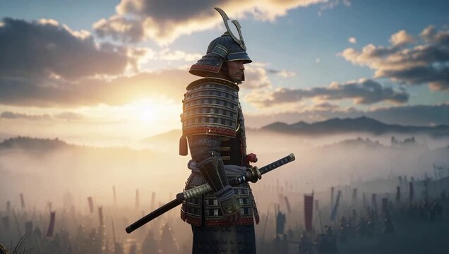 合戦場で戦況を見守る侍・武士