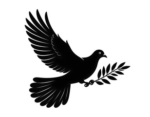 Obraz premium Silhouette of a dove in flight, carrying an olive branch, symbolizing peace.