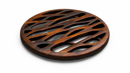 Wooden Manhole Cover with Artistic Design on Transparent Background