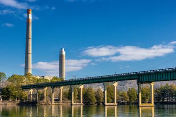 Bridge and Coal Fired Plant in Oak Ridge, Tennessee, USA