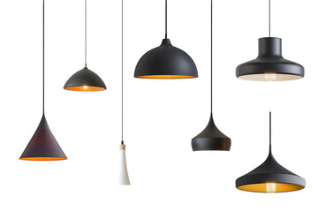 Set of modern hanging lamps isolated on white background