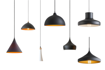 Set of modern hanging lamps isolated on white background