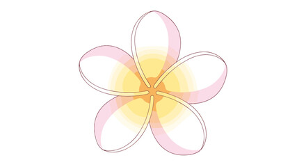 Fototapeta premium Illustration of a plumeria flower with five petals and a yellow center on a white background design art on transparent background
