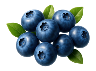 Top view of blueberries with leaves.