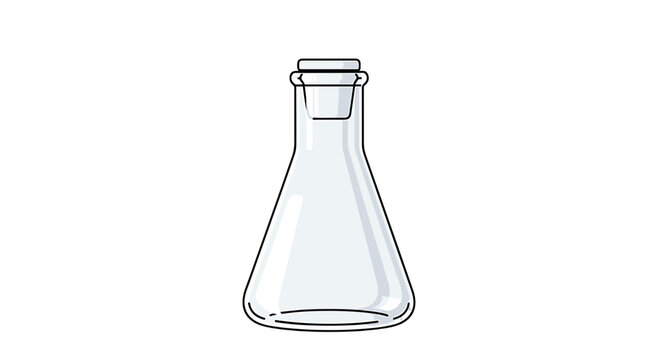 Illustration of a clear erlenmeyer flask with a stopper commonly used in chemistry laboratories on transparent background